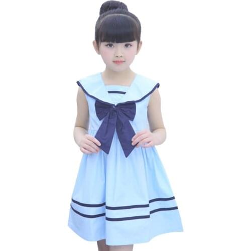 Girls Dress Fashion Pleated Dress For Girl Sailor Collar Girls Party Dress With Bow Spring Summer Preppy A-Line Dress For Girls
