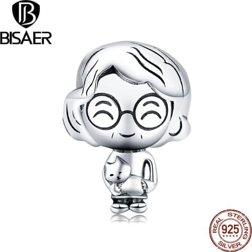 BISAER On Sale 925 Sterling Silver Lovely Grandma Beads Family Pendant Charms for Bracelet Making Silver 925 Jewelry EFC175