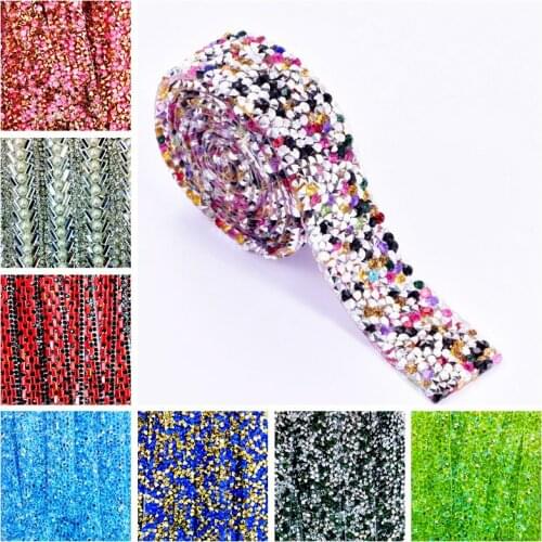Pulaqi Multicolor Resin Motif Crystal Rhinestone Tape Trim Hot Fix Beaded Ribbon Iron On Appliques for Dress shoes adornment 1.5