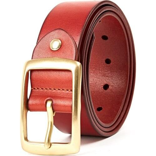 Men’s Luxury Casual Leather Jeans Belts Wide 4MM Thick Alloy Prong Solid Brass Top Quality Buckle Work Dress Belt for Men