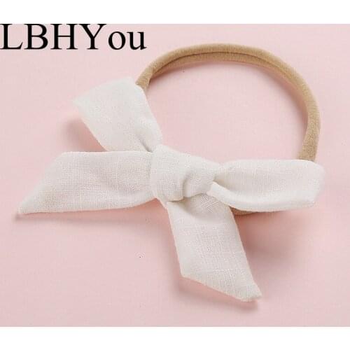 Handmade Linen Cotton Bows Nylon Headbands,Cute Knotbows Soft Elastic Nylon Headwraps Head Wraps,Baby Girls Hair Accessories