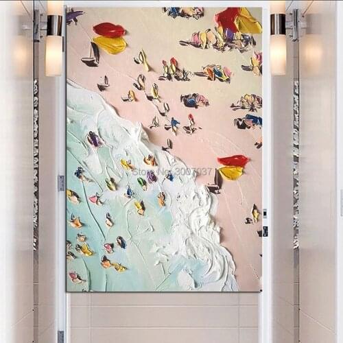 Hand Painted Canvas Painting Summer Beach Seascape Handmade Thick Oil Knife Oil Painting On the Wall Pictures For Living Room