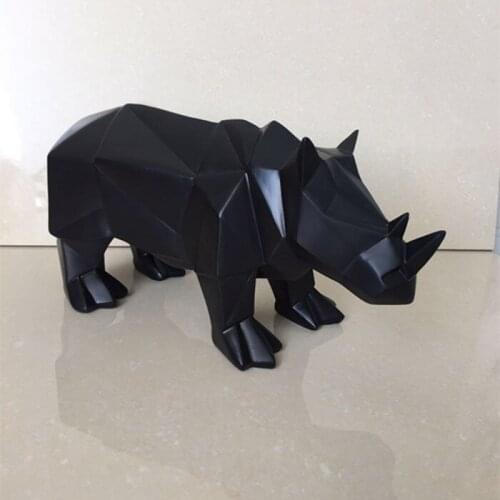 GEOMETRY SHAPED RHINO STATUE ABSTRACTIVE RESIN ANIMAL SCULPTURE CRAFT ORNAMENT ACCESSORIES FOR EUROPEAN DECORATION