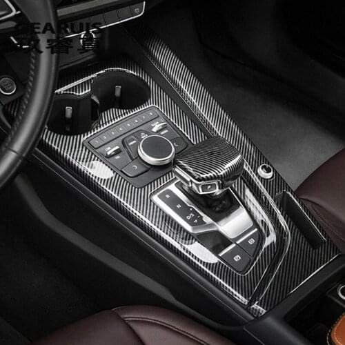 Car Styling Carbon fiber interior Buttons panel frame Decoration Covers Trim Stickers For Audi A4 B9 2017 2019 Auto Accessories
