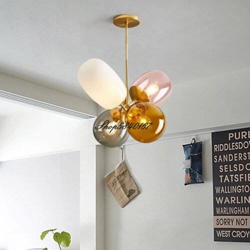 Nordic Childrens Room Colorful Balloon Glass LED Chandelier Personality Creative Bedroom Color Hanging Lamp Coffee Shop Lamps