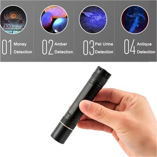Topcom Pocket 5W LED UV Light Ultra 365nm UV Flashlight Black Light Ultraviolet Lantern With Black Filter Lens Pet Urine Detect