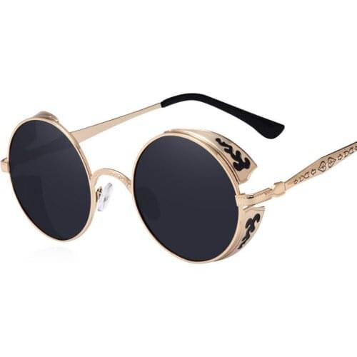 Steampunk Vintage Sunglass Fashion round sunglasses women brand designer metal carving sun glasses men oculos de sol