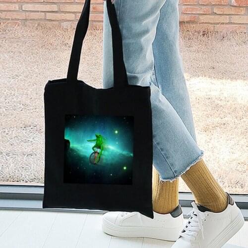 Vintage Cartoon Frog Print Tote Bags Chic Ulzzang Harajuku Large Capacity Canvas Shoulder Bag Ins Womens Foldable Reusable Bag