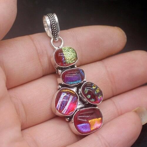 Gemstonefactory Jewelry Big Promotion 925 Silver Elegant Charm Dichroic Glass Women Ladies Mom Gifts Necklace Pendant 0426