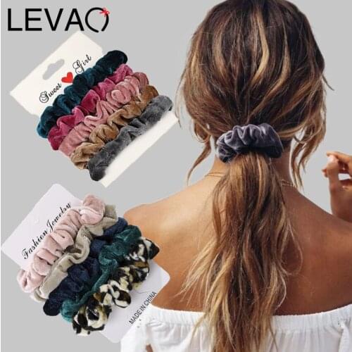 Levao 5PCS Women Velvet Hair Rope Elastic Hair Bands Headband Scrunchies Rubber Band Ponytail Holder Fashion Hair Accessories