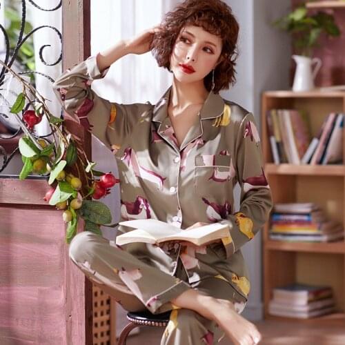 Women Silk Pajama Sets Satin Pyjamas Sleepwear Long Sleeve Large Size Fashion Pajamas for girl Nightwear Suit Home Wear 2020 PJS