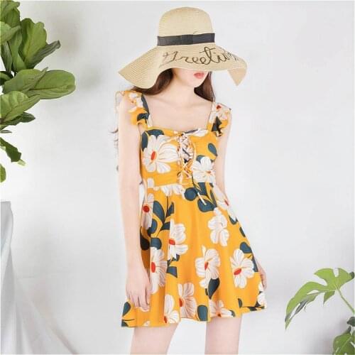 2020 New Sexy One Piece Swimsuit Women Swimwear Women Bathing Suit Print Beach Wear Ruffled Bodysuit High Waist Swimskirt