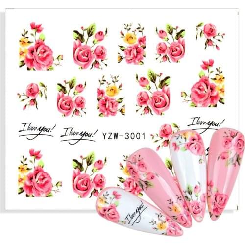 1 Sheets Nail Art Flower Pink Colors Rose Water Design Tattoos Nail Sticker Decals for Beauty Manicure Tools