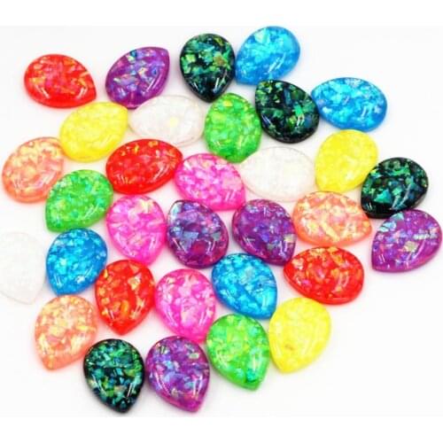 10x14mm 13x18mm Drop Size 40pcs/Lot New Fashion Drop Style Mix Color Built-in metal foil Flat back Resin Cabochons Cameo