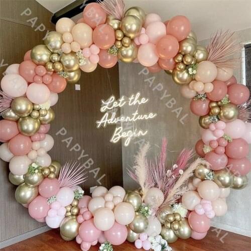 201Pcs Retro Pink Round Garland Arch Balloon Kit Chrome Gold Skin Color Latex Balloon Set Wedding Birthday Party Decoration