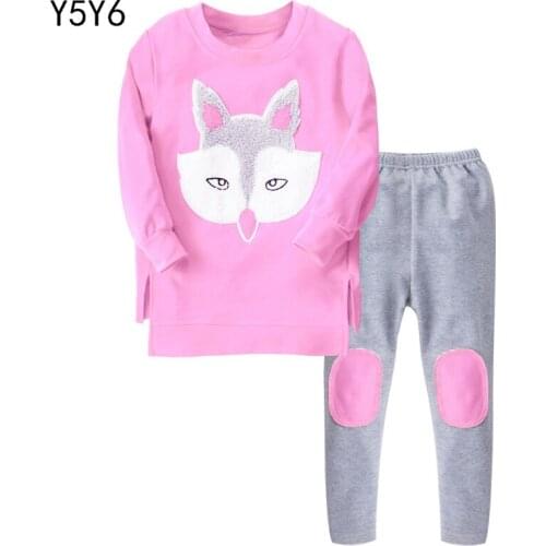 2018 childrens clothing set girls sweater cartoon pattern set spring and autumn new autumn cotton long-sleeved sports two-piece