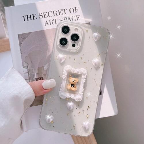 3D Love Bear Pattern Phone Case for iPhone 11 12pro 12mini Transparent Shell for iPhone 7 8 XR XS 7/8 Plus Phone Cover Fashion