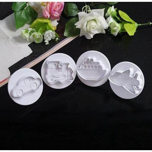 4pcs Car Plane Boat Train Set Plastic Plunger Cutter Cookie Mold Cake Mold Embossing Cake Decorating Tool Bakery Accessoires