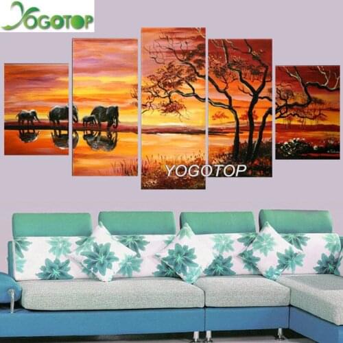 Diamond embroidery Africa scenery Elephants 5d diy diamond painting Mosaic puzzle 3d rhinestone animal Diamant art 5 pcs ML936