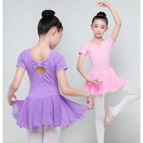 Ballet Dress Long/Short Sleeve Ballet Leotard Girls Kids Cotton Dancewear Training Dress Chiffon Skirted Leotard Party Costumes
