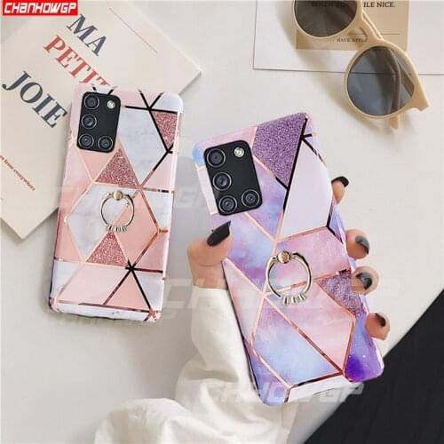 Glitter Marble Case For Samsung Galaxy A51 A71 A31 A41 A70 A50 A30 A20 A10 A30S A20S A10S Ring Kickstand Soft IMD Back Cover