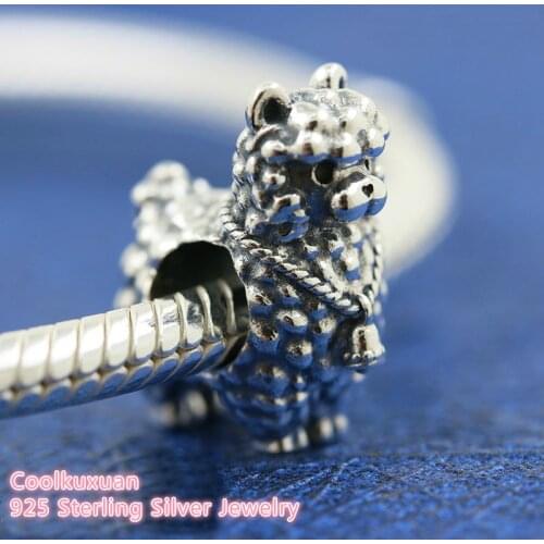 100% 925 Sterling Silver Fluffy Llama Charm Animal beads Fits Original Pandora bracelets Jewelry Making