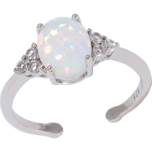 CiNily Created White Fire Opal Cubic Zirconia Silver Plated Wholesale Hot Sell Women Jewelry Ring Size 7 OJ9580