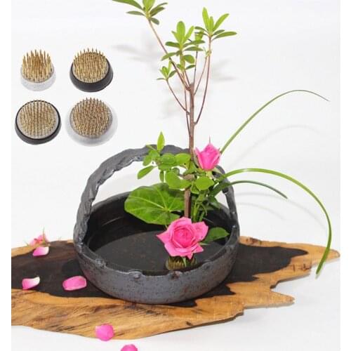 Round Ikebana Kenzan Flower Frog With Rubber Gasket Art Fixed Arranging Tools