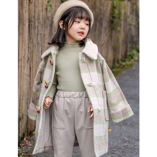 Childrens windbreaker thick coat girl long wool cotton coat