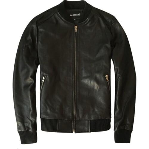 Mens Leather Jacket Real Sheepskin Coat Genuine Cow Leather Jacket Men Plus Size Bomber Chaqueta Cuero Hombre LC-1002 KJ2278