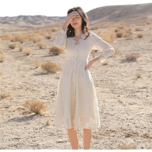 DUISNENA boho dress v-neck long lace floral hollow sleeve vintage ruffled women dresses sprint/autumn fairy robe mujer vestidos