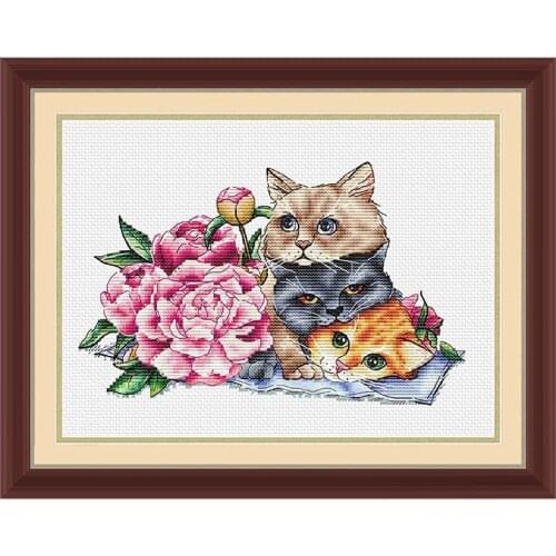 Fishxx Precision Printing D864 Three Kittens Cute Animals Hand-embroidered New Cross Stitch Kit