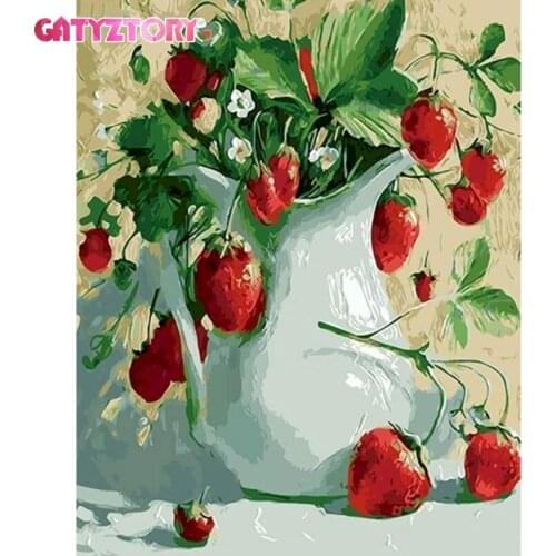 GATYZTORY Diy Painting By Numbers Strawberry Flowers Coloring By Numbers Landscape Handpainted Acrylic Canvas Paint Diy Gift