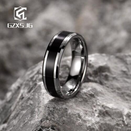 GZXSJG Tungsten Carbide Rings For Men black Wedding band Ring for Wedding Band personalized Engraving wedding gifts Fine jewelry
