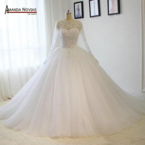 Amazing Puffy Ball Gown Long Sleeves Beading Wedding Dresses 2022