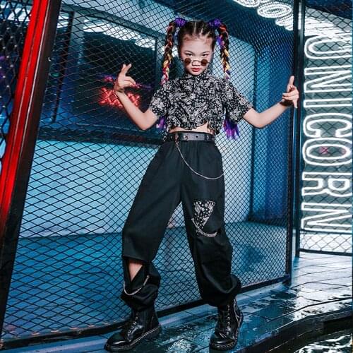 Summer Streetwear For Girls Street Dance Costume Practice Wear Suit Loose Tops Sweatpants Hiphop Jazz Performance Clothes YS1928
