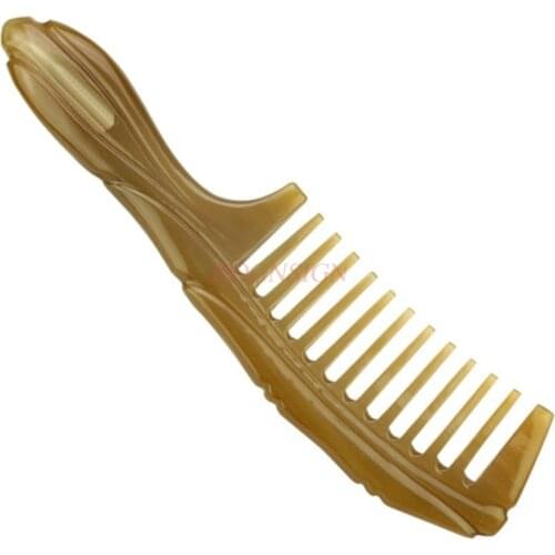 Authentic Natural White Buffalo Horn Comb Large Bamboo Section Comb Wide Tooth Curly Hair Handle Massage Comb Holiday Gift Sale