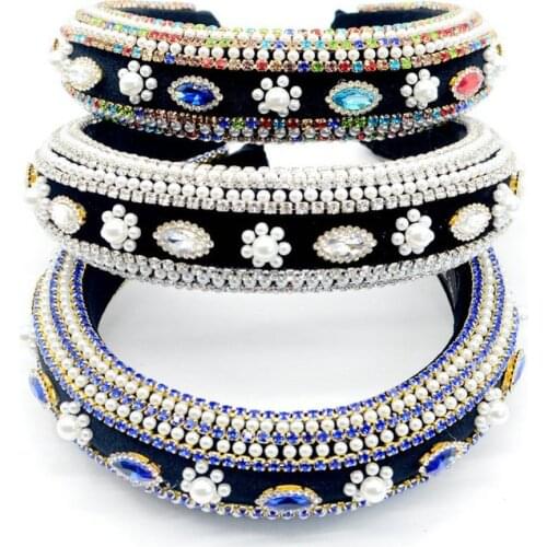 Fashion Pearl Rhinestone Headbands for Women Thick Crystal Hairband Baroque Hair Accessories Catwalk Party Headpiece Jewelry