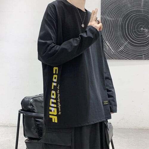 2021 Spring Summer Long Sleeve T-Shirt Men Tee Shirt Loose Solid Korean Style T Shirt Men Casual O-neck Female Tshirt Top