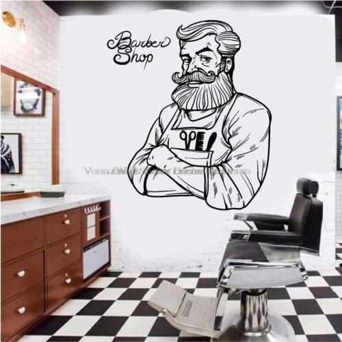 Mens Barbershop Vinyl Wall Decal Barbershop Tools Hipster Hairdresser Barbershop Window Shop Sign Decoration Sticker Mural Gift