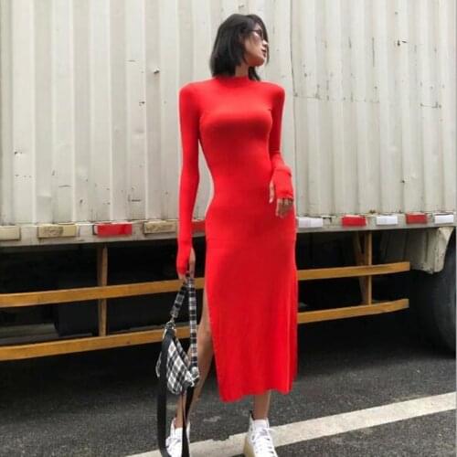 Europe and the United States 2021 new womens sexy bag hip tight dress slit long skirt women