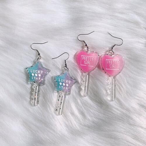 New Fashion Sparkling Transparent Keys Shape Acrylic Earrings for Women Girls Shiny Lovely Tassel Geometric Dangle Earrings