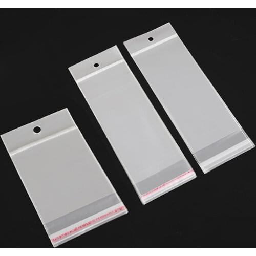 100pcs Transparent Self Adhesive Seal Plastic Storage Bag OPP Poly Pack Bag With Hang Hole Retail for Jewelry Packaging Pouch