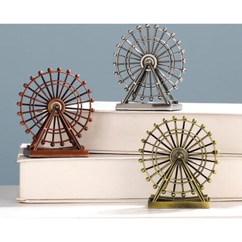 Retro The London Eye Model Mini Figurines Sculpture Creative Metal Ferris Wheel Miniatures Statues Sculptures Office Home Decor