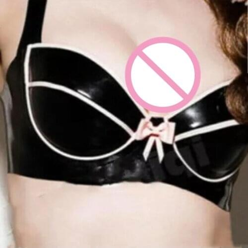 Sexy Women Black Latex Rubber Bra Bikini Breast Underwear Customize
