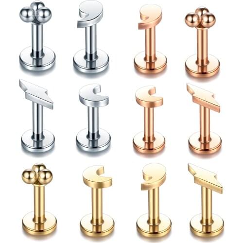 1Pc Stainless Steel Labret Piercing Oreja Moon Lightning Monroe Lip Stud Helix Tragus Conch Cartilage Earring Nose Ring Jewelry