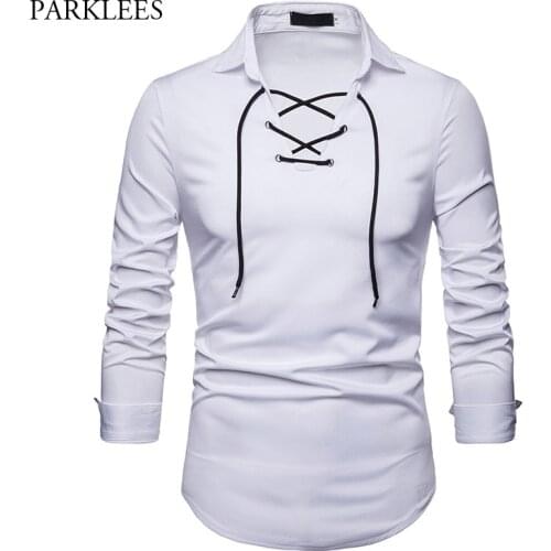 Scottish Jacobite Ghillie Kilt Shirt Men Chemise Homme 2018 Fashion Slim Fit Solid Color Long Sleeve Tuxedo Dress Shirt Mens Top