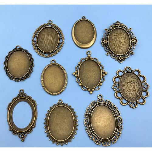 Mixed 10pcs Fit 30x40mm Antique Bronze Blank Bezel Pendant Trays Base Cabochon Settings for Jewelry Making DIY Findings