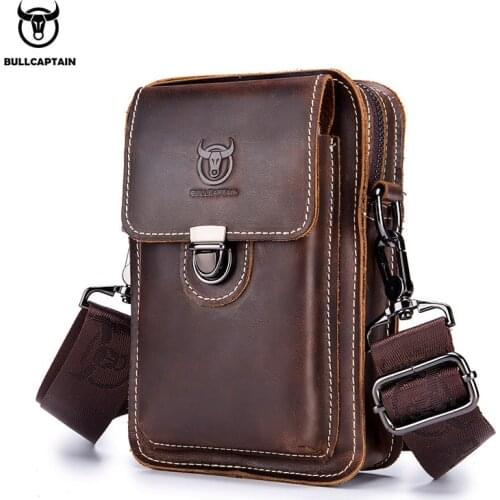 Top Cowhide Leather Waist Bag for Men Belt Fanny Pack Cigarette Phone Pouch Case Retro Male Outdoor Mini Shoulder Bag sac homme