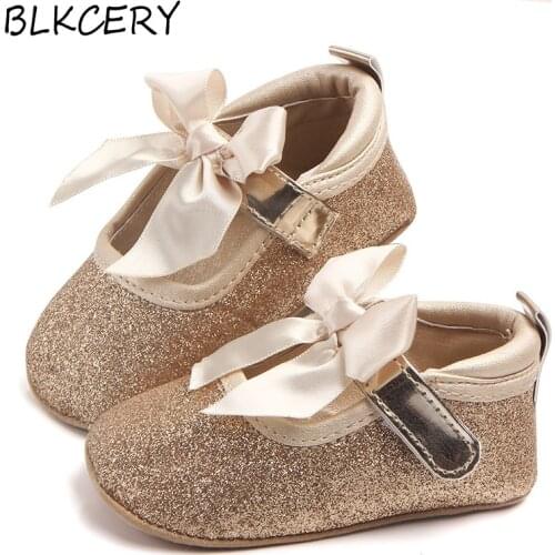 Baby Girl Shoes Newborn Soft Moccasins Gold Moccs Shoes Infant Cute Fashion Bow Toddler 1 Year Old First Walkers Mary Jane Flats